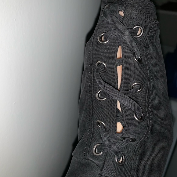 Charcoal knee length dress with lace up shoulders - Picture 4 of 4